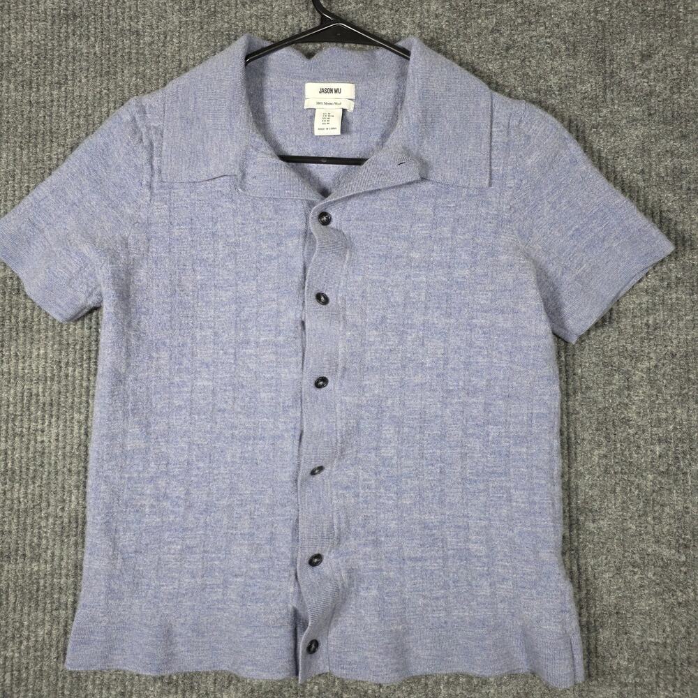 Jason Wu Merino Wool Cardigan Short Sleeve Button Sweater M